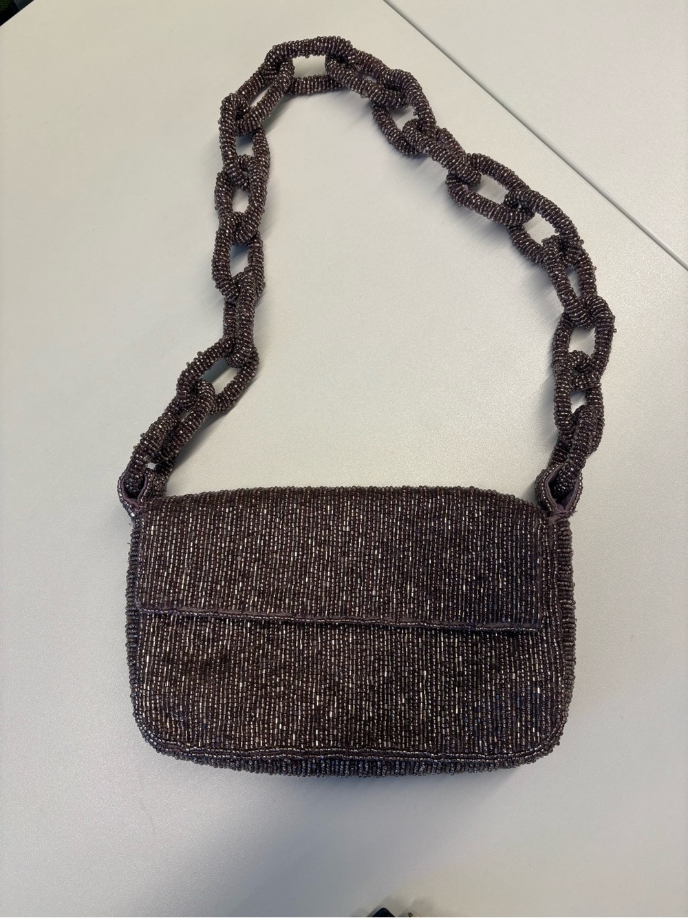 Anthropologie Fiona chain Beaded Shoulder Bag in mauve/silver